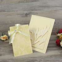 Faint Yellow Invitation Card with Ribbon Bow  Beautiful Invitation Customized 